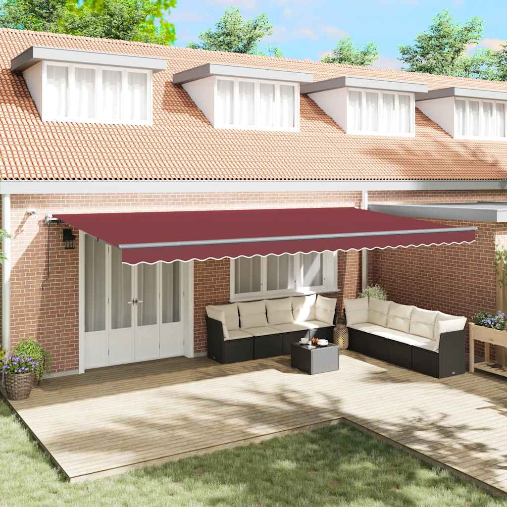 vidaXL Copertina retractabilă automat cu LED-uri, vișiniu, 600x300 cm