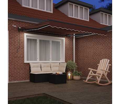 vidaXL Toldo retr&aacute;ctil autom&aacute;tico con luces LED marr&oacute;n 300x250 cm