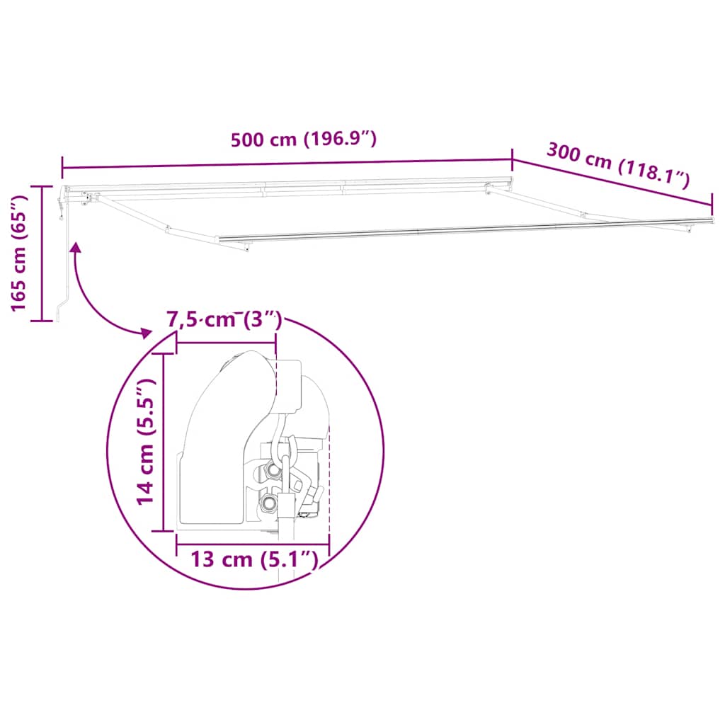 izvelkama markīze, automātiska, 500x300 cm, brūns