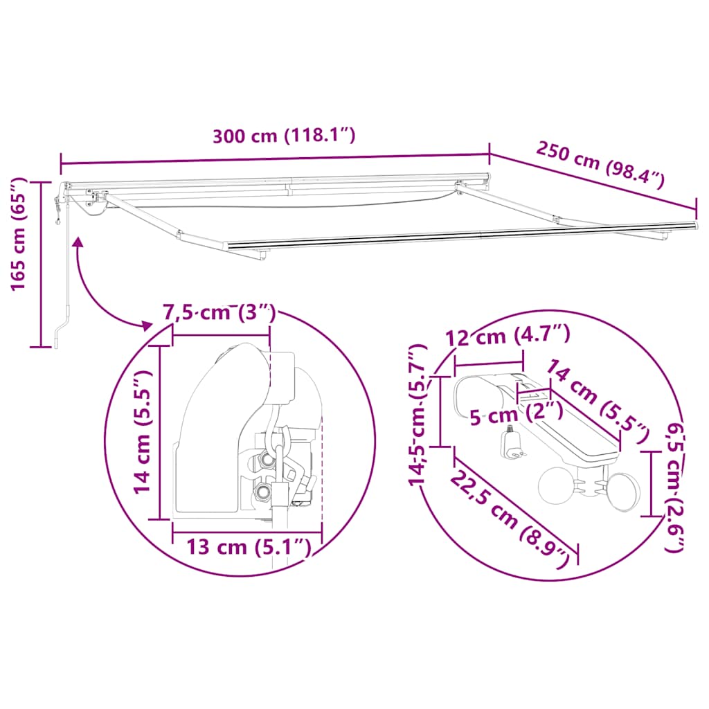 Luifel automatisch uittrekbaar LED 300x250 cm antraciet en wit image 16