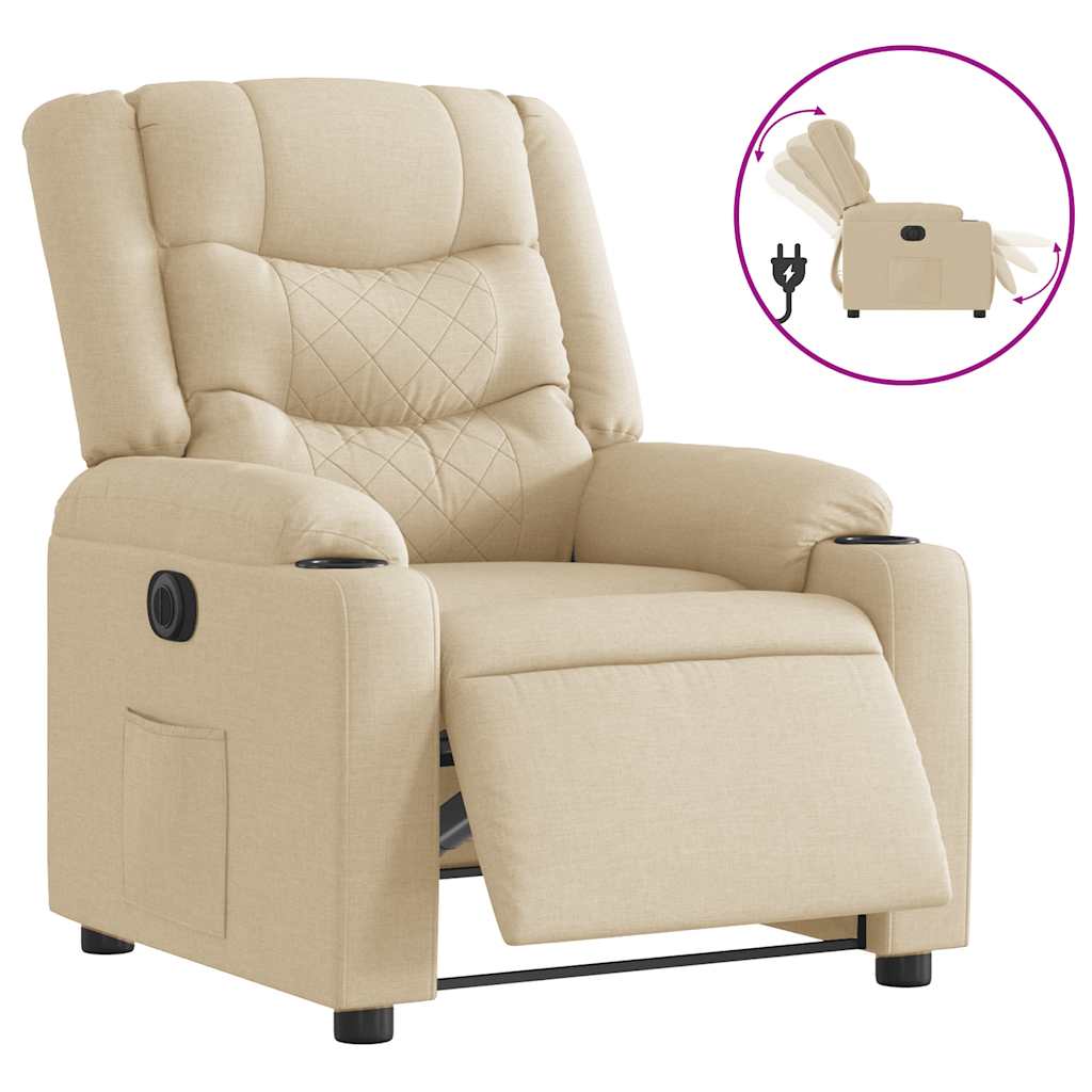 vidaXL Fauteuil verstelbaar elektrisch stof crèmekleurig, foto 4