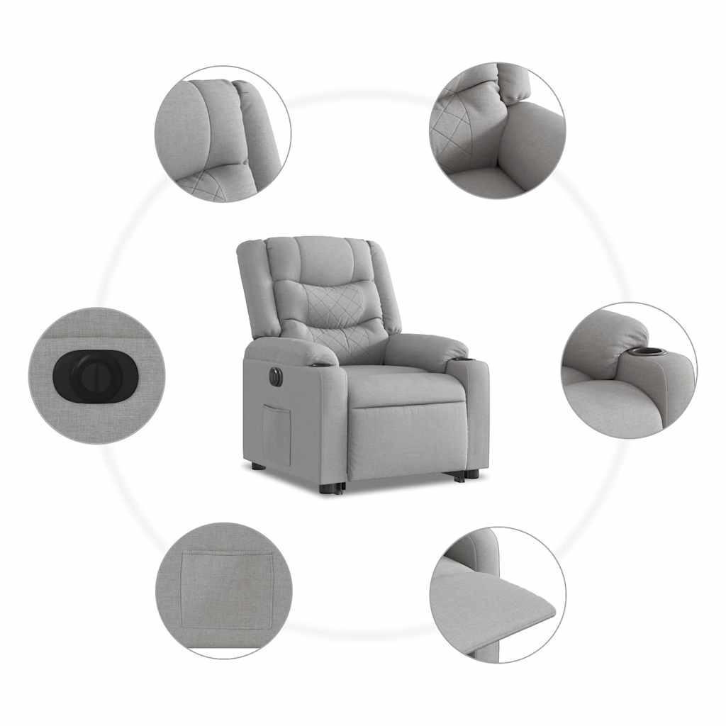 Elektrické zvedací polohovací křeslo obláčkově šedé textil - obrázek 14