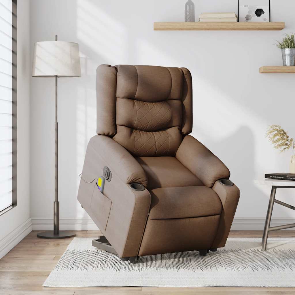 vidaXL Fotoliu electric de masaj rabatabil cu ridicare, maro, textil