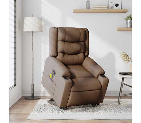 vidaXL Elektrischer Massagesessel mit Aufstehhilfe Braun Stoff