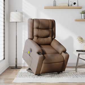 vidaXL Elektrischer Massagesessel mit Aufstehhilfe Braun Stoff
