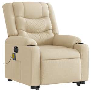 Elektrické zvedací masážní polohovací křeslo krémové textil - obrázek 6