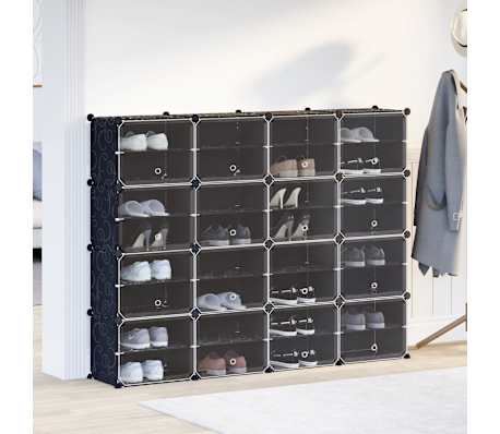 vidaXL Regalsystem mit 16 W&uuml;rfeln und T&uuml;ren Schwarz PP