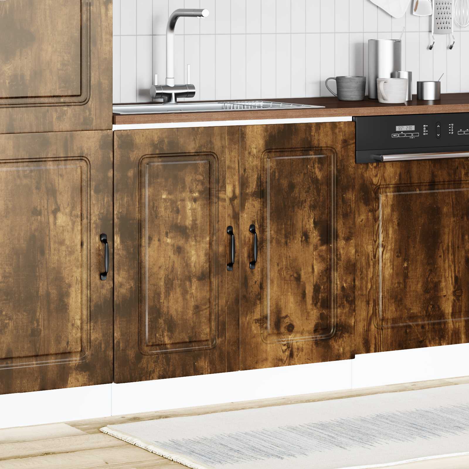 vidaXL Spoelbakonderkast Kalmar 80x46x81,5cm bewerkt hout gerookteiken bruin, foto 4