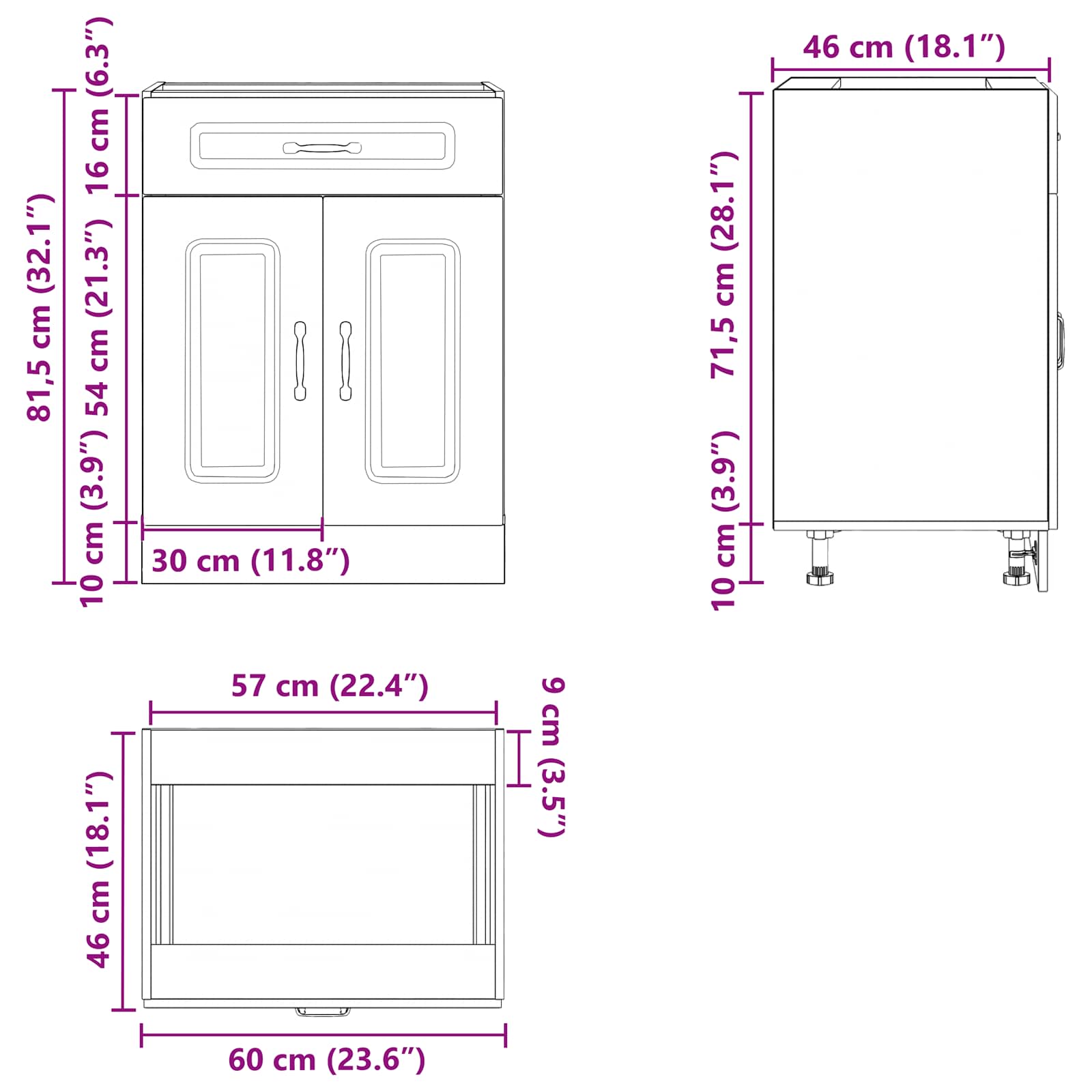 Kitchen Base Cabinet "Kalmar" size guide