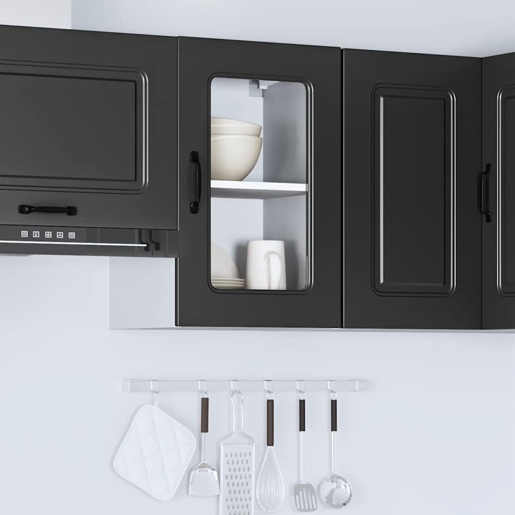 vidaXL Keukenbovenkast met glazen deur Kalmar bewerkt hout zwart, foto 4