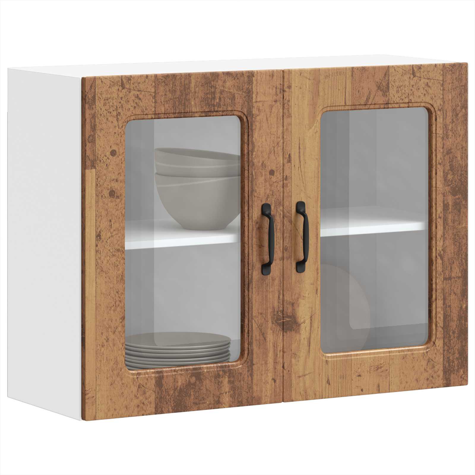 vidaXL Keukenbovenkast met glazen deur bewerkt hout oud houtkleurig bruin, foto 2