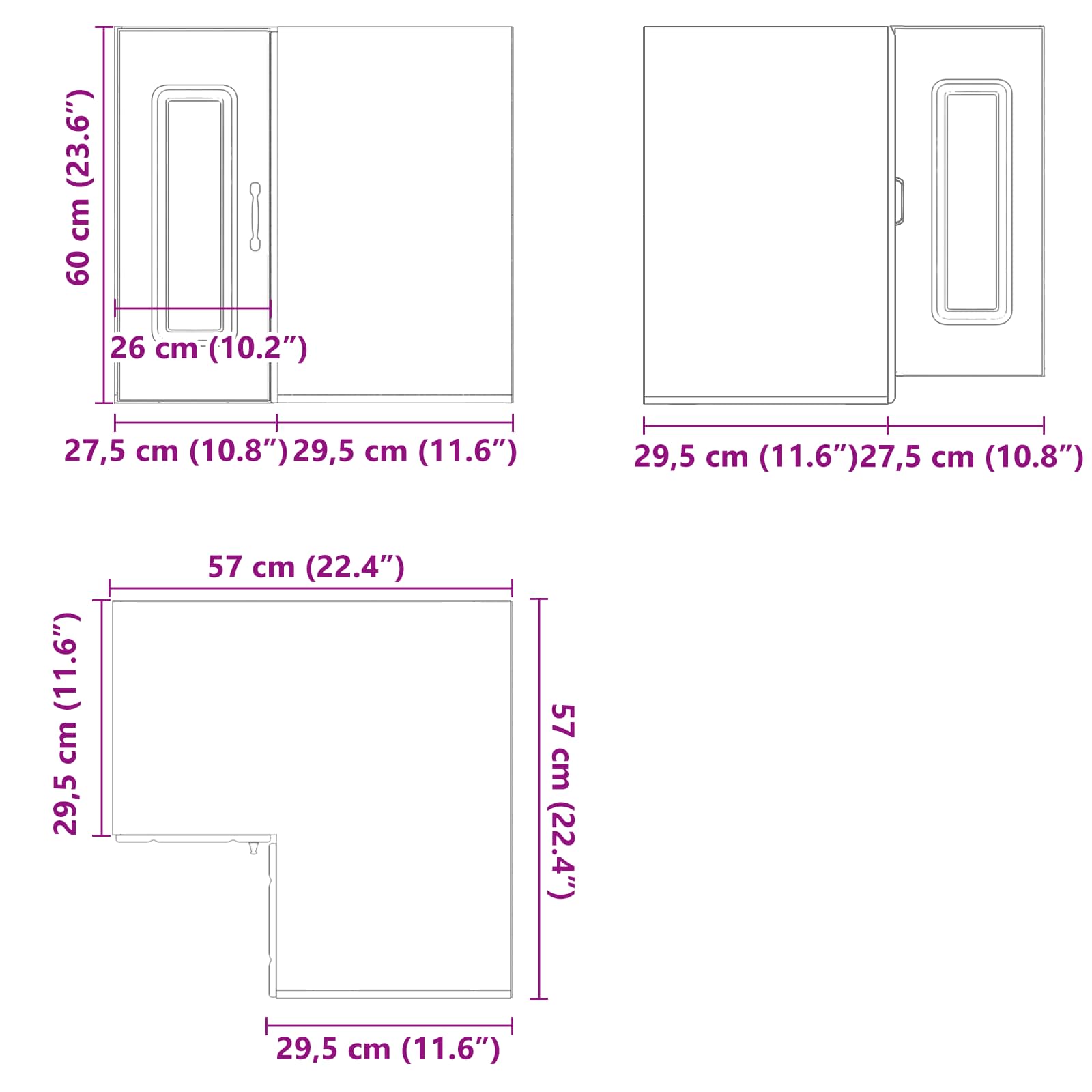 Kitchen Wall Corner Cabinet "Kalmar" size guide