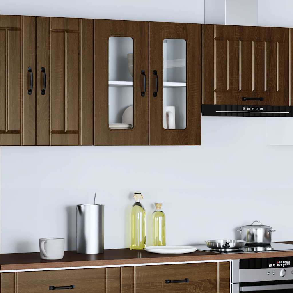 vidaXL Keukenwandkast met glazen deur bewerkt hout bruin eikenkleur afbeelding