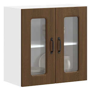 Kuhinjska stenska omarica s steklenimi vrati Kalmar rjavi hrast