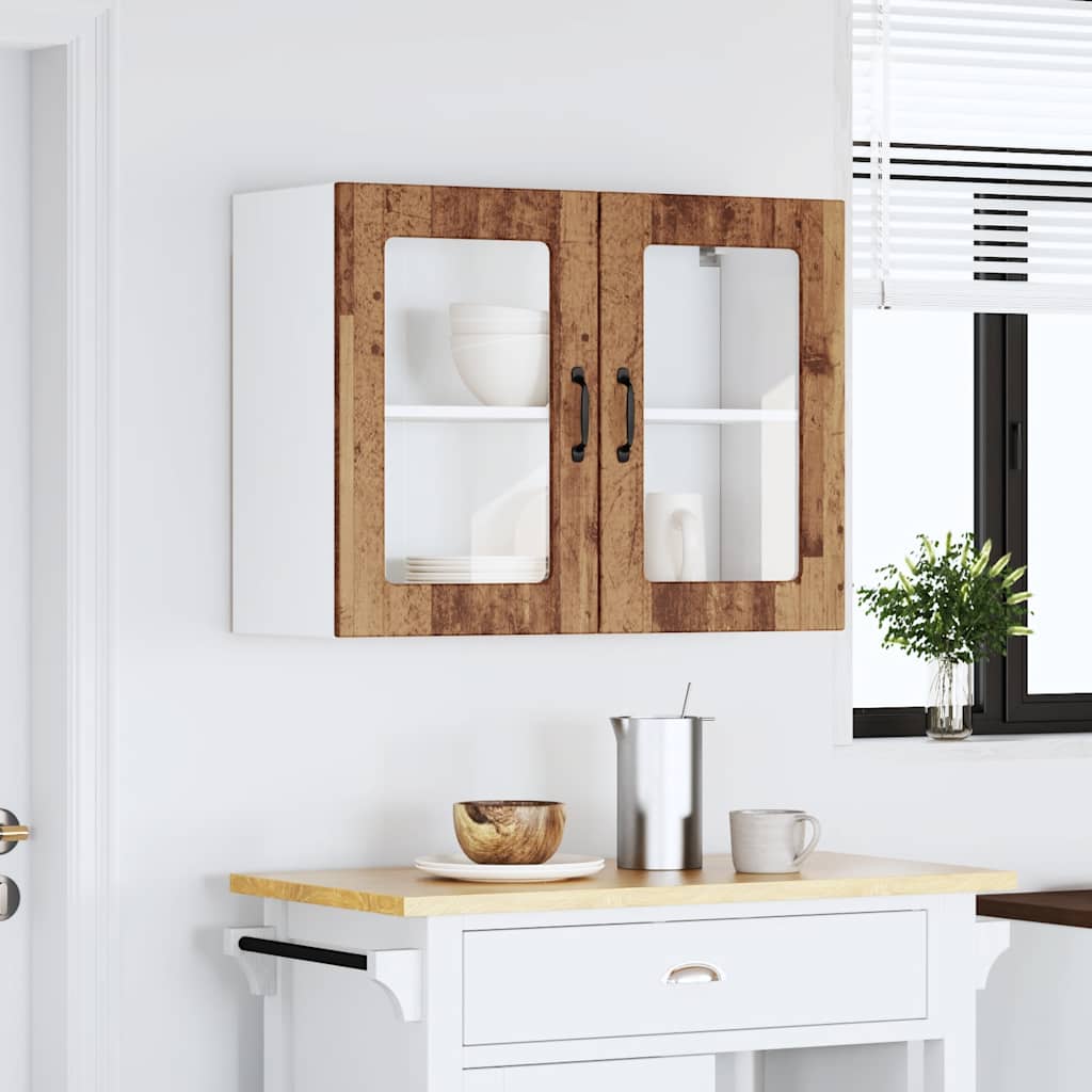 vidaXL Keukenwandkast met glazen deur bewerkt hout oud houtkleurig