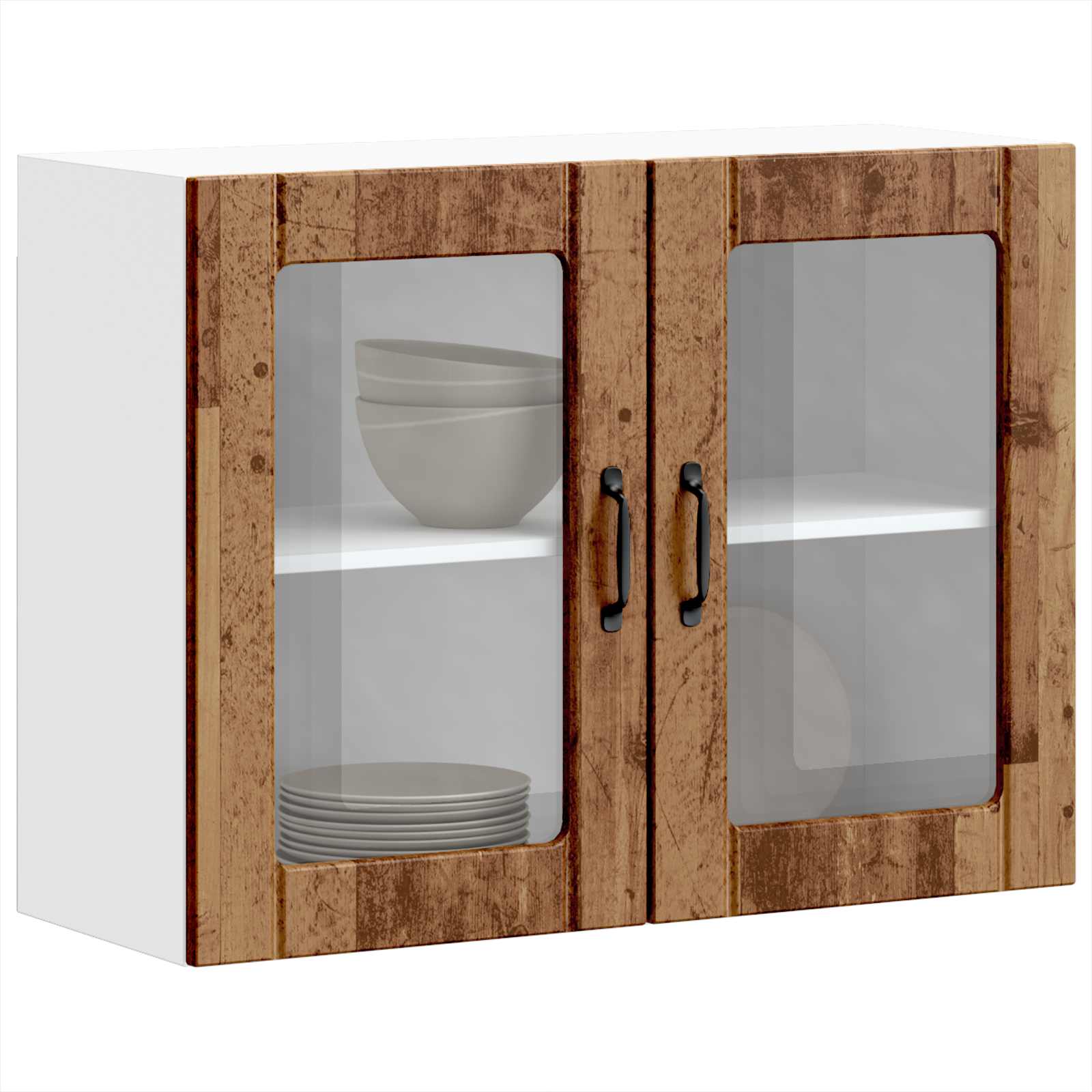 vidaXL Keukenbovenkast met glazen deur bewerkt hout oud houtkleurig bruin, foto 2