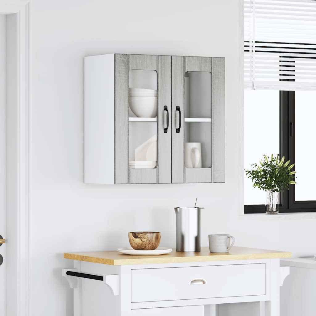 vidaXL Keukenwandkast met glazen deur bewerkt hout grijs sonoma eiken afbeelding