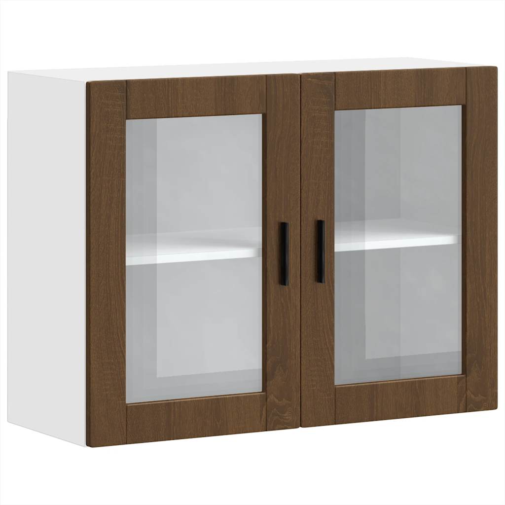 vidaXL Küchen-Hängeschrank mit Glastür Porto Braun Eichen-Optik