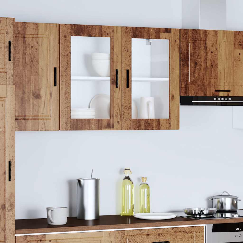 vidaXL Keukenwandkast met glazen deur Porto oud houtkleurig afbeelding