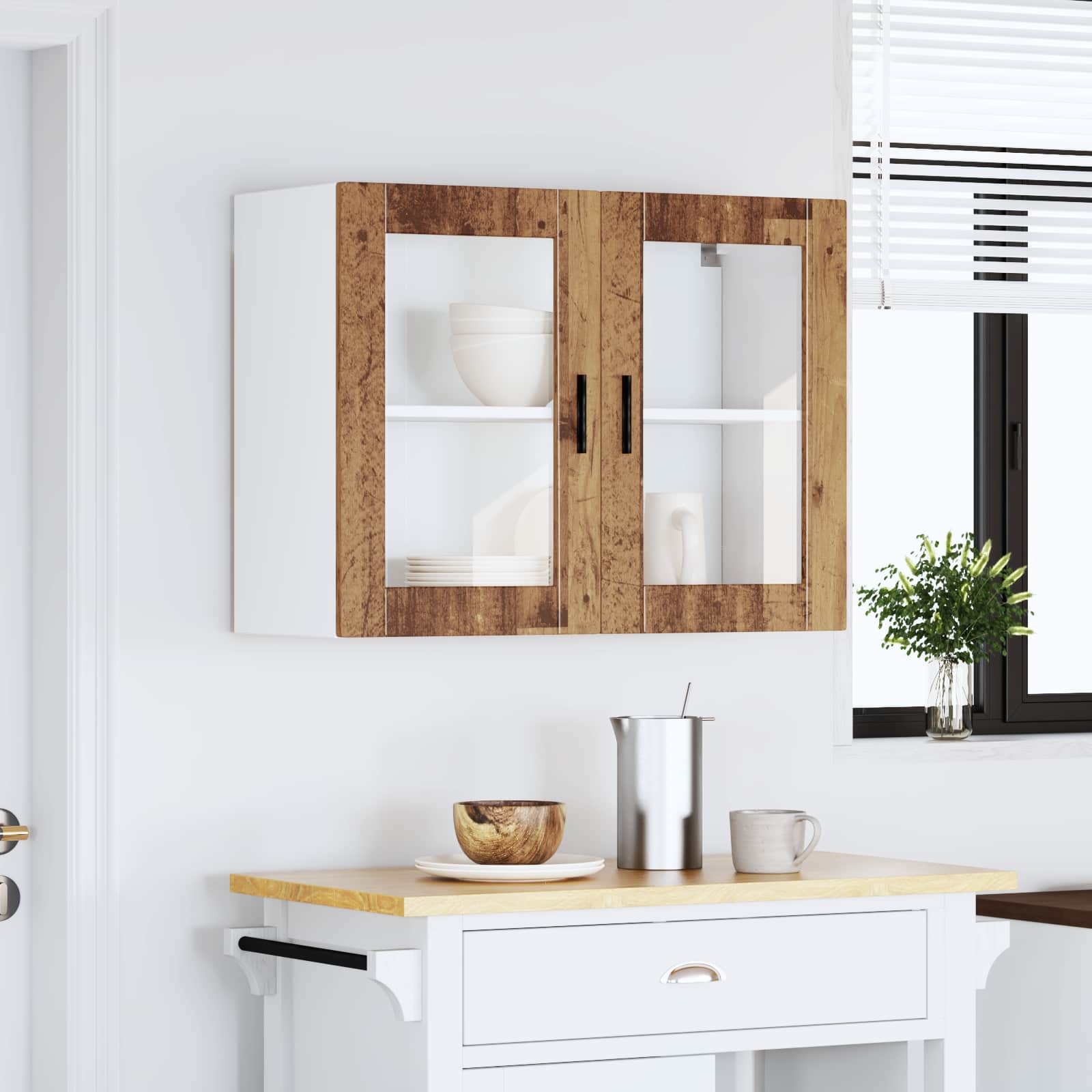 vidaXL Küchen-Hängeschrank mit Glastür Porto Altholz-Optik – Bild 6
