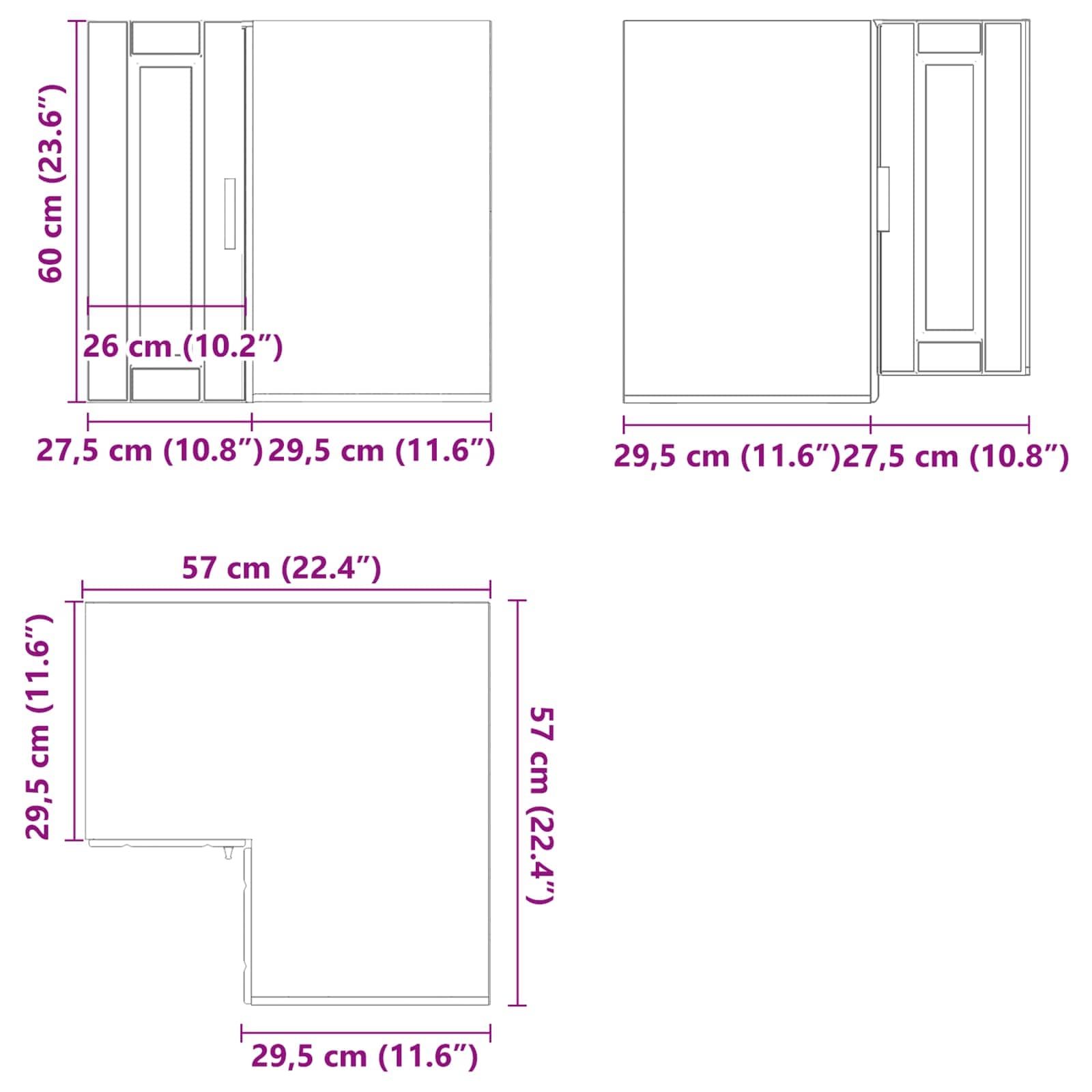 Kitchen Wall Corner Cabinet "Porto" size guide
