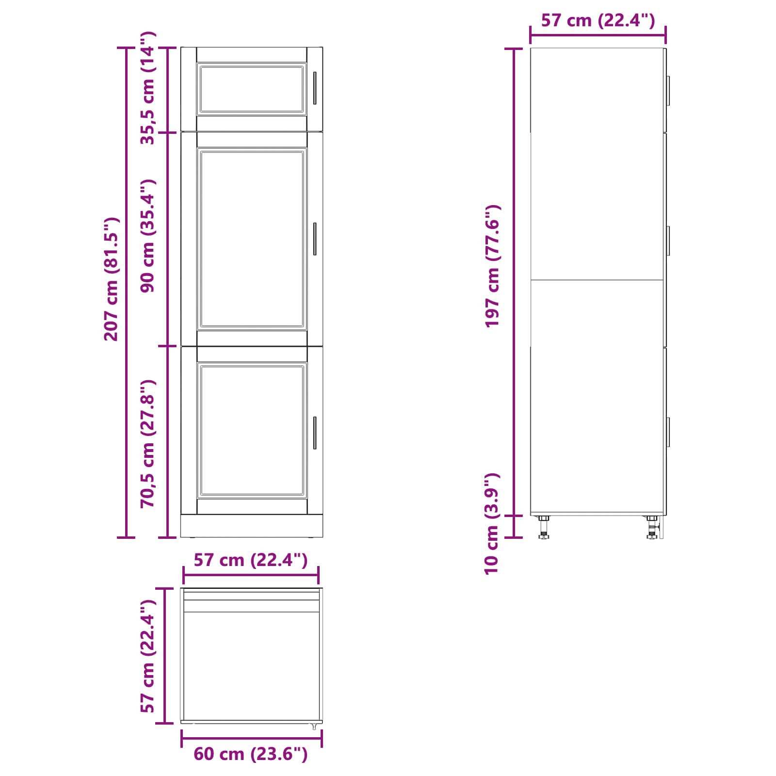Kitchen Cupboard "Porto" size guide
