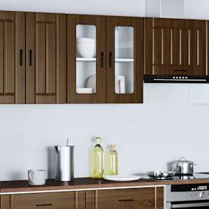 Kuhinjska stenska omarica steklenimi vrati Porto rjavi hrast