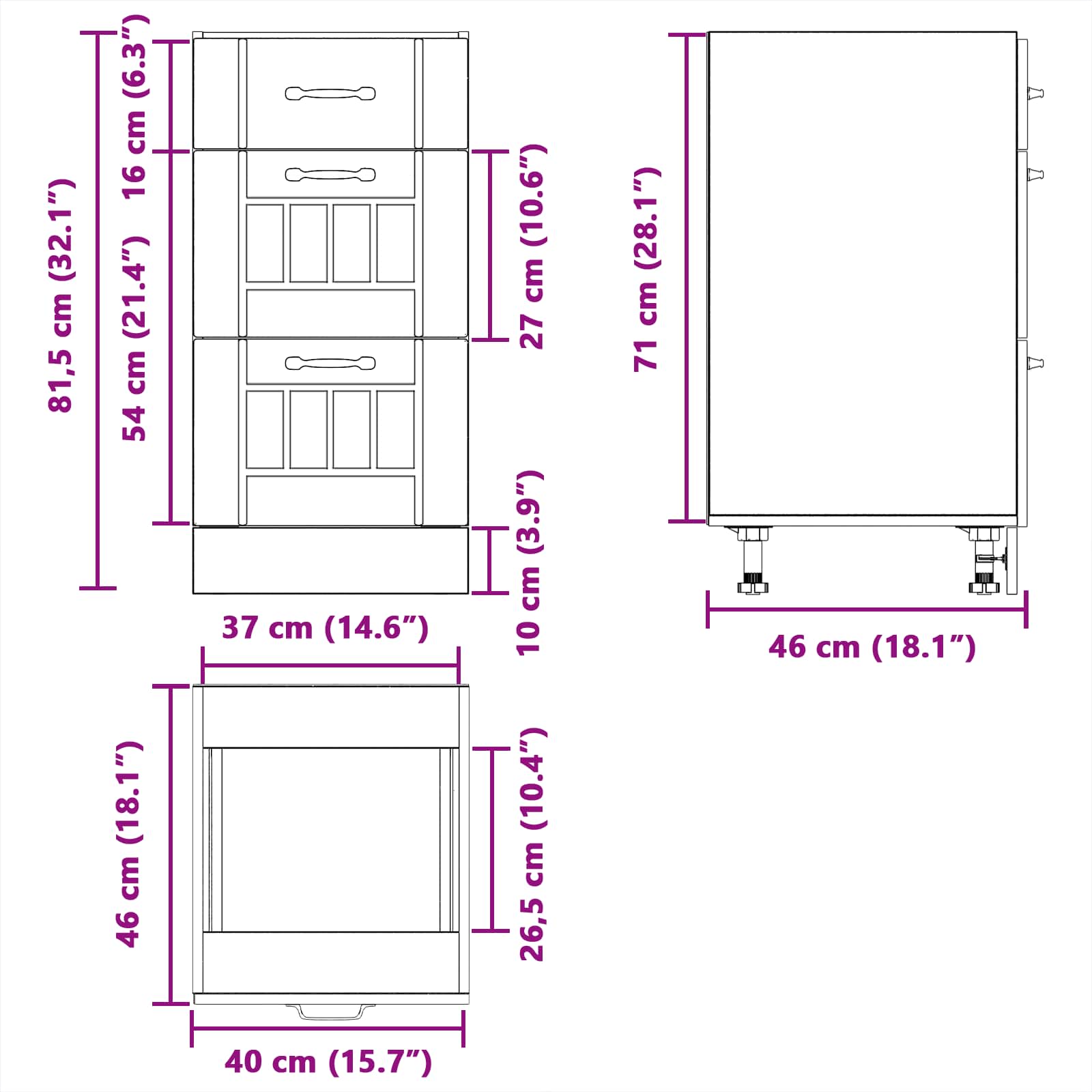 Kitchen Base Cabinet "Lucca" size guide
