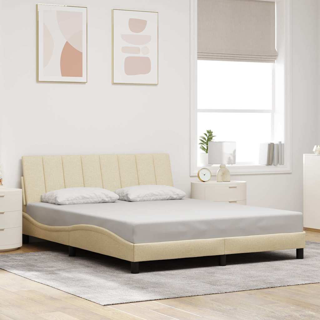 vidaXL Cadru de pat fără saltea, crem, 160x200 cm, textil