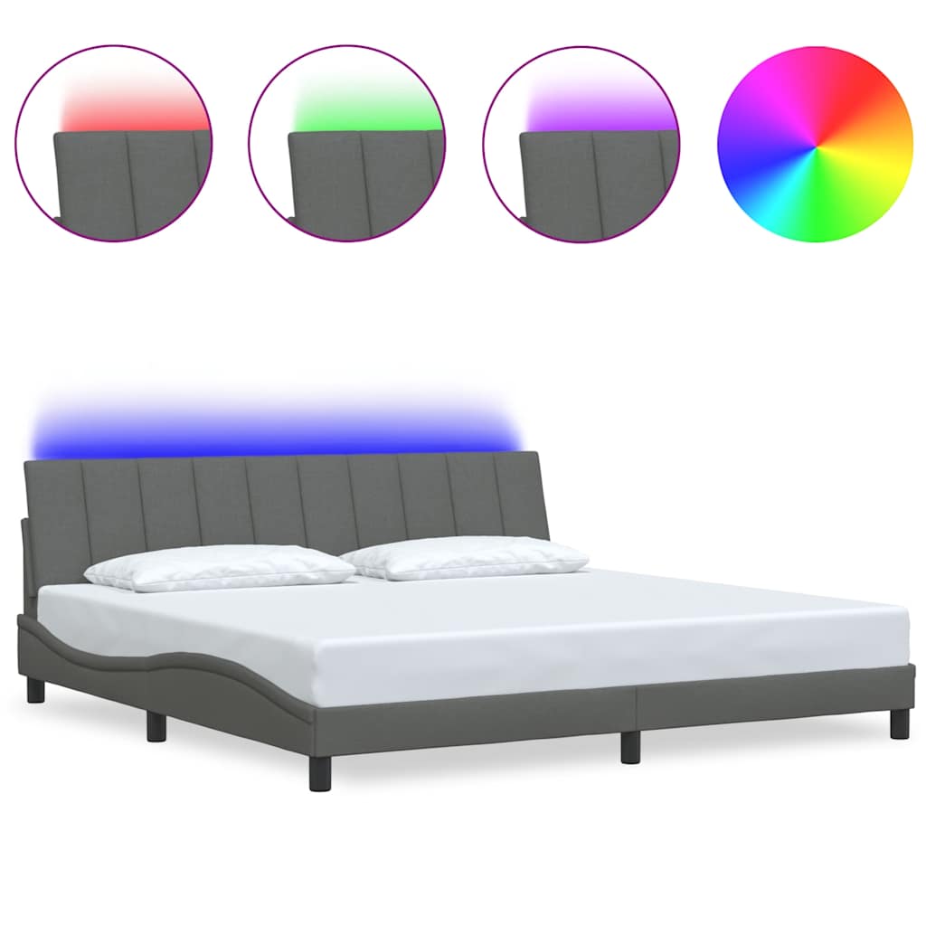 vidaXL Bedframe zonder matras "Hanko" stof donkergrijs 200x200 cm grijs, foto 3