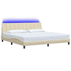 Rám postele bez matrace Hanko krémový 200 x 200 cm textil - obrázek 3