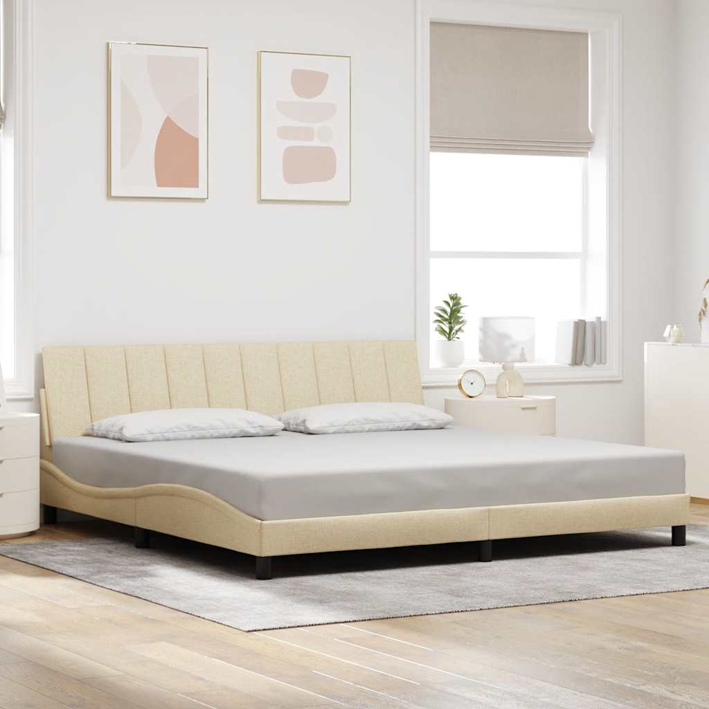 Sengeramme Hanko 200 x 200 cm i stof med LED og gavlpude - cremefarvet