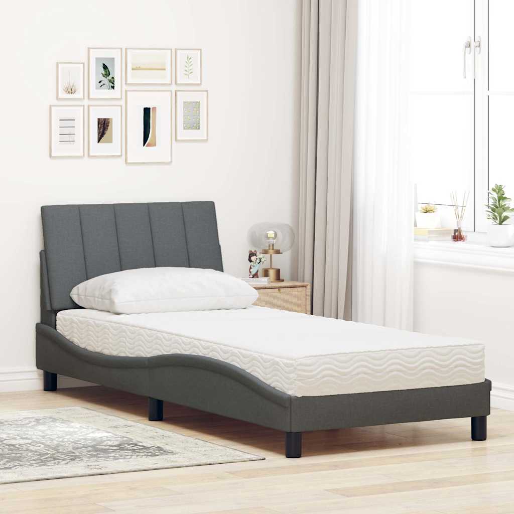 Thumbnail - vidaXL Bett mit Matratze "Hanko" Dunkelgrau 80x200 cm Stoff