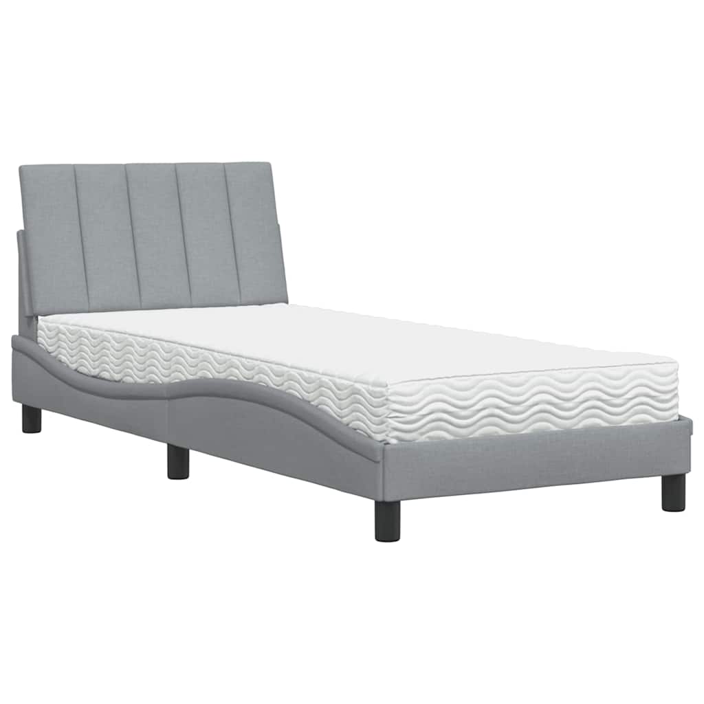 vidaXL Bed met matras "Hanko" stof lichtgrijs 90x190 cm grijs, foto 3