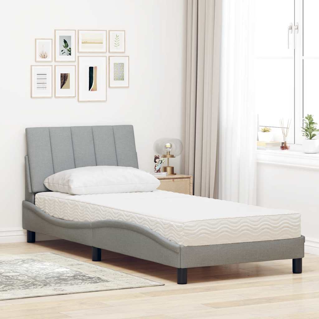 vidaXL Bed met matras stof lichtgrijs 90x190 cm afbeelding