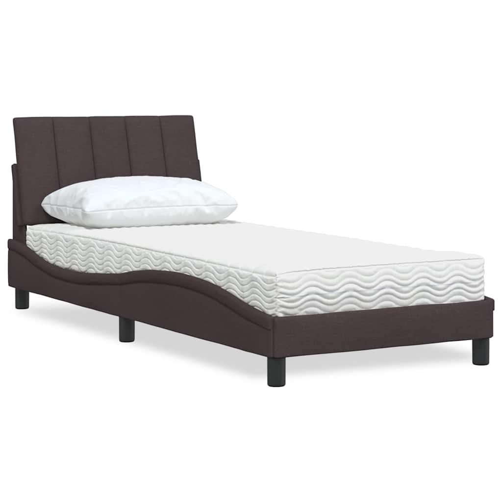 vidaXL Pat cu saltea, maro închis, 90x190 cm, textil