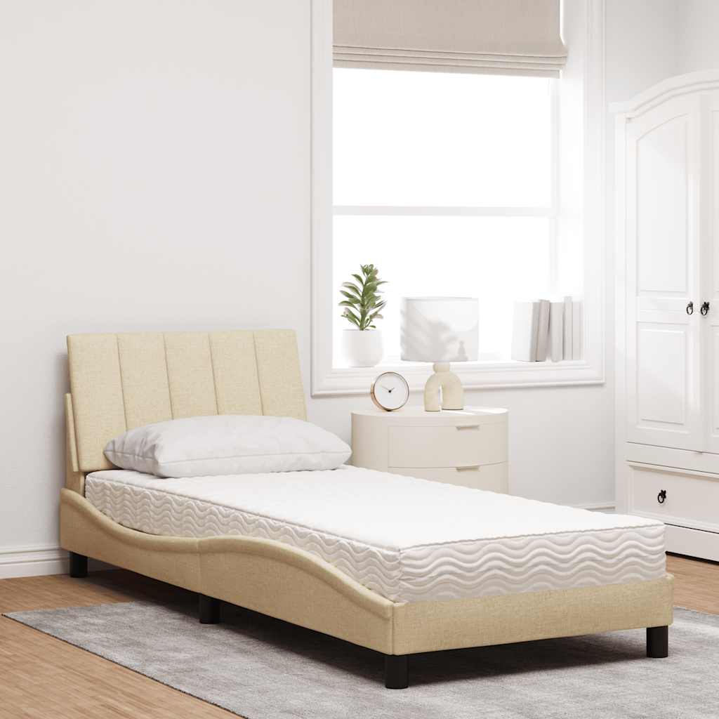 vidaXL Bed met matras "Hanko" stof crèmekleurig 90x190 cm, foto 2