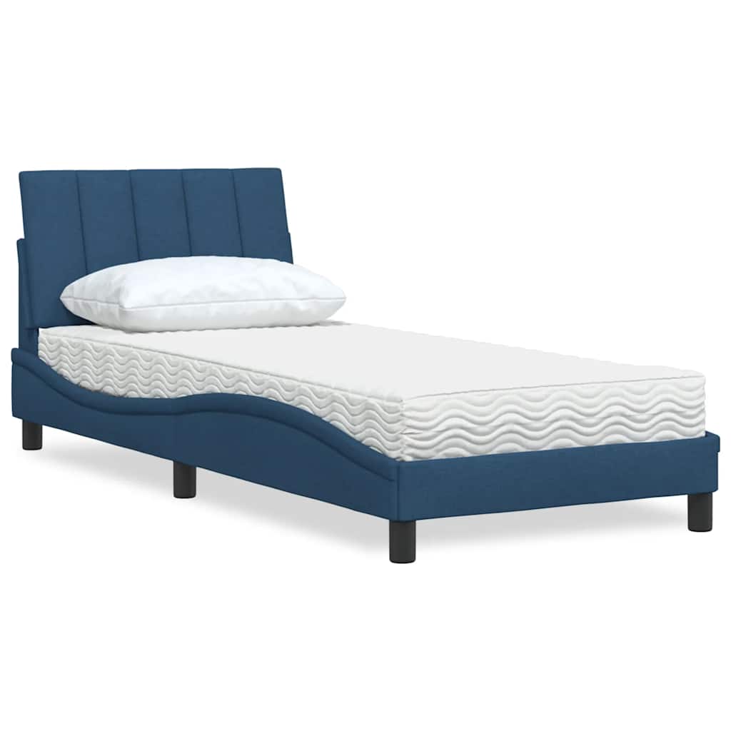 vidaXL Bett mit Matratze "Hanko" Blau 90x190 cm Stoff