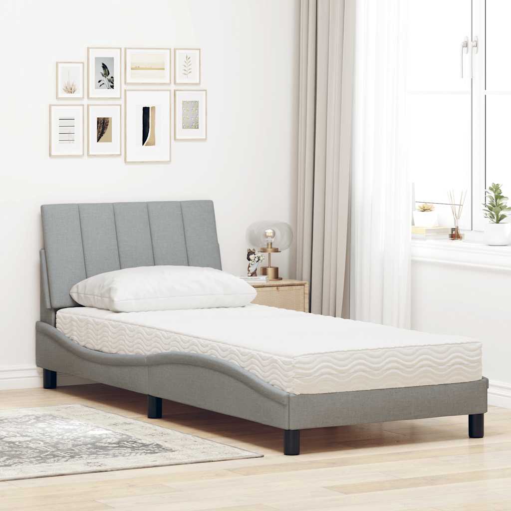 vidaXL Bed met matras "Hanko" stof lichtgrijs 90x200 cm grijs, foto 2