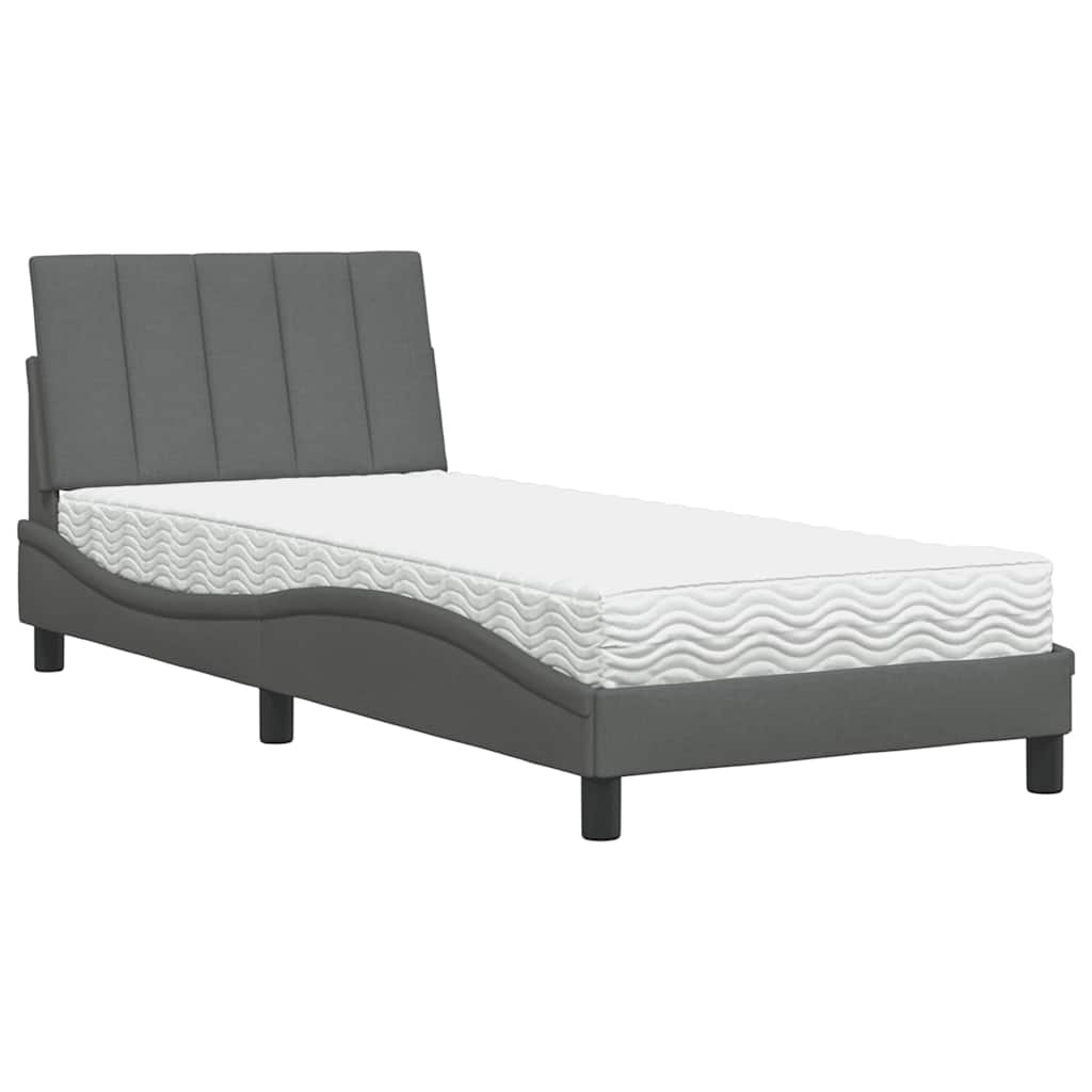 vidaXL Bed met matras "Hanko" stof donkergrijs 90x200 cm grijs, foto 3