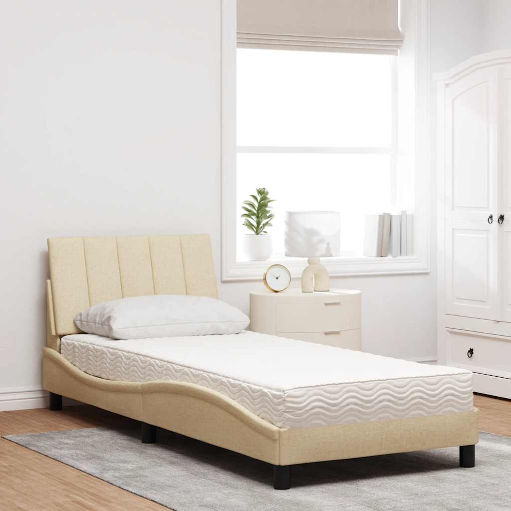 vidaXL Bed met matras "Hanko" stof crèmekleurig 90x200 cm, foto 2