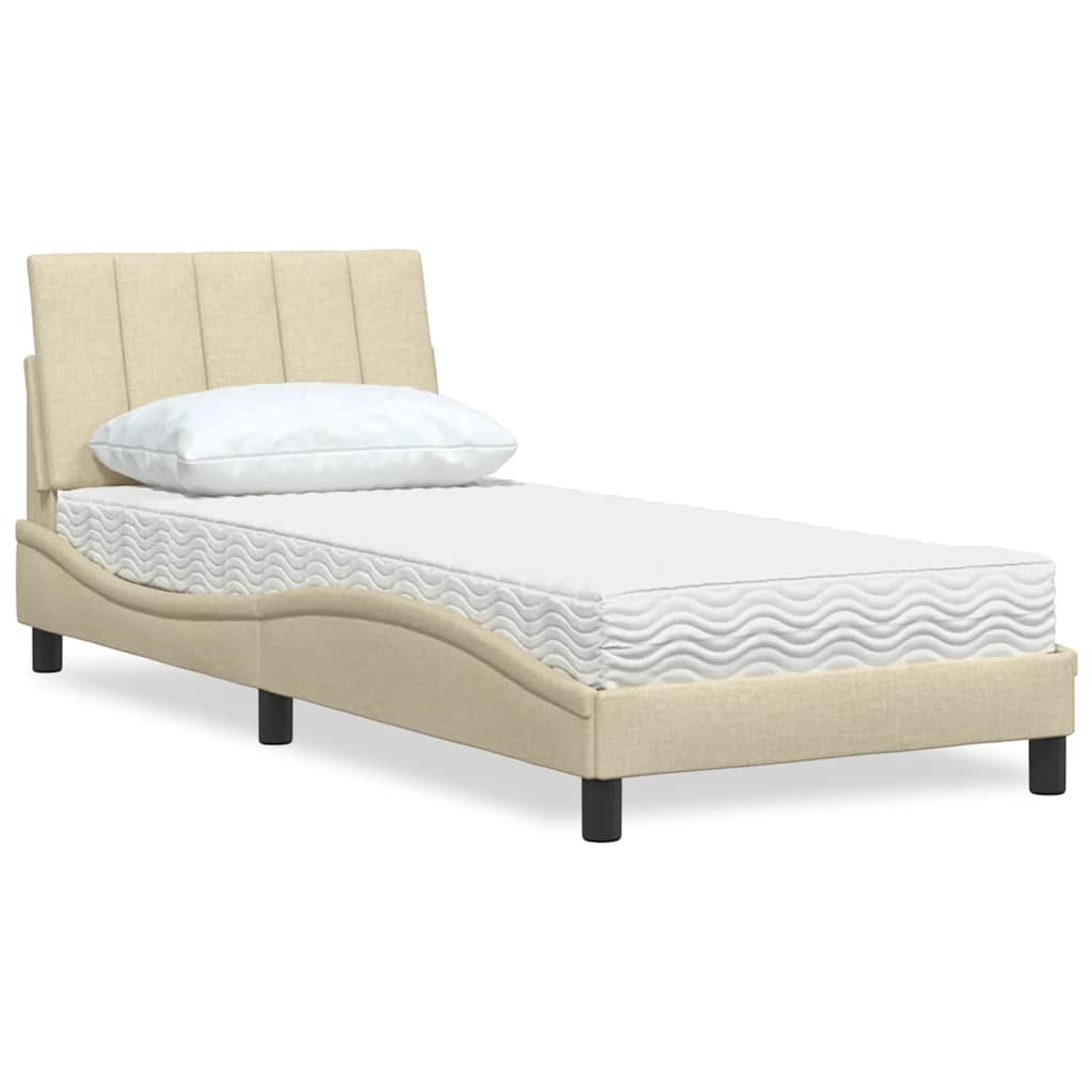 vidaXL Pat cu saltea, crem, 90x200 cm, textil