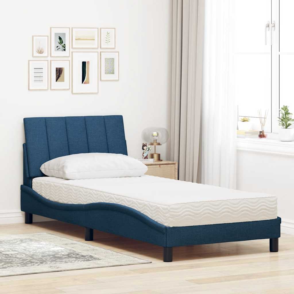 Thumbnail - vidaXL Bett mit Matratze "Hanko" Blau 90x200 cm Stoff
