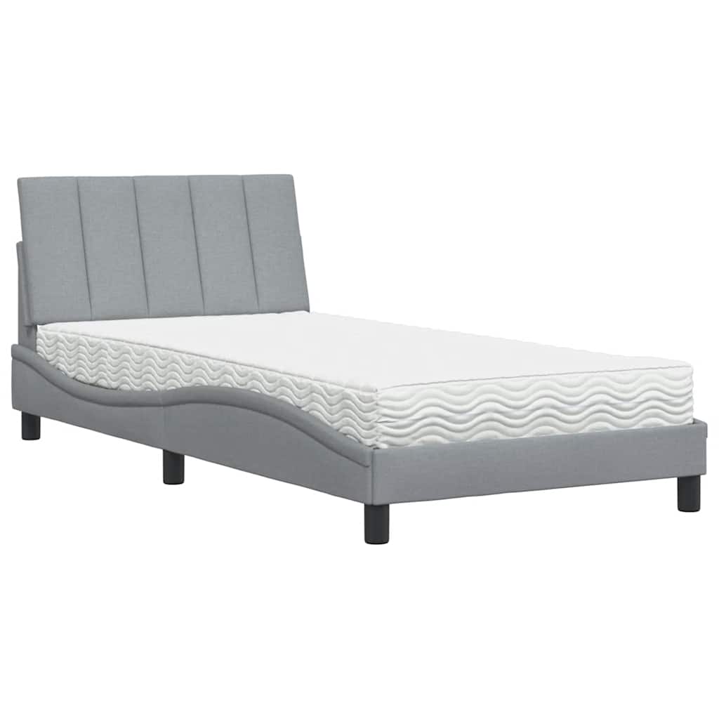 vidaXL Bed met matras "Hanko" stof lichtgrijs 100x200 cm grijs, foto 3