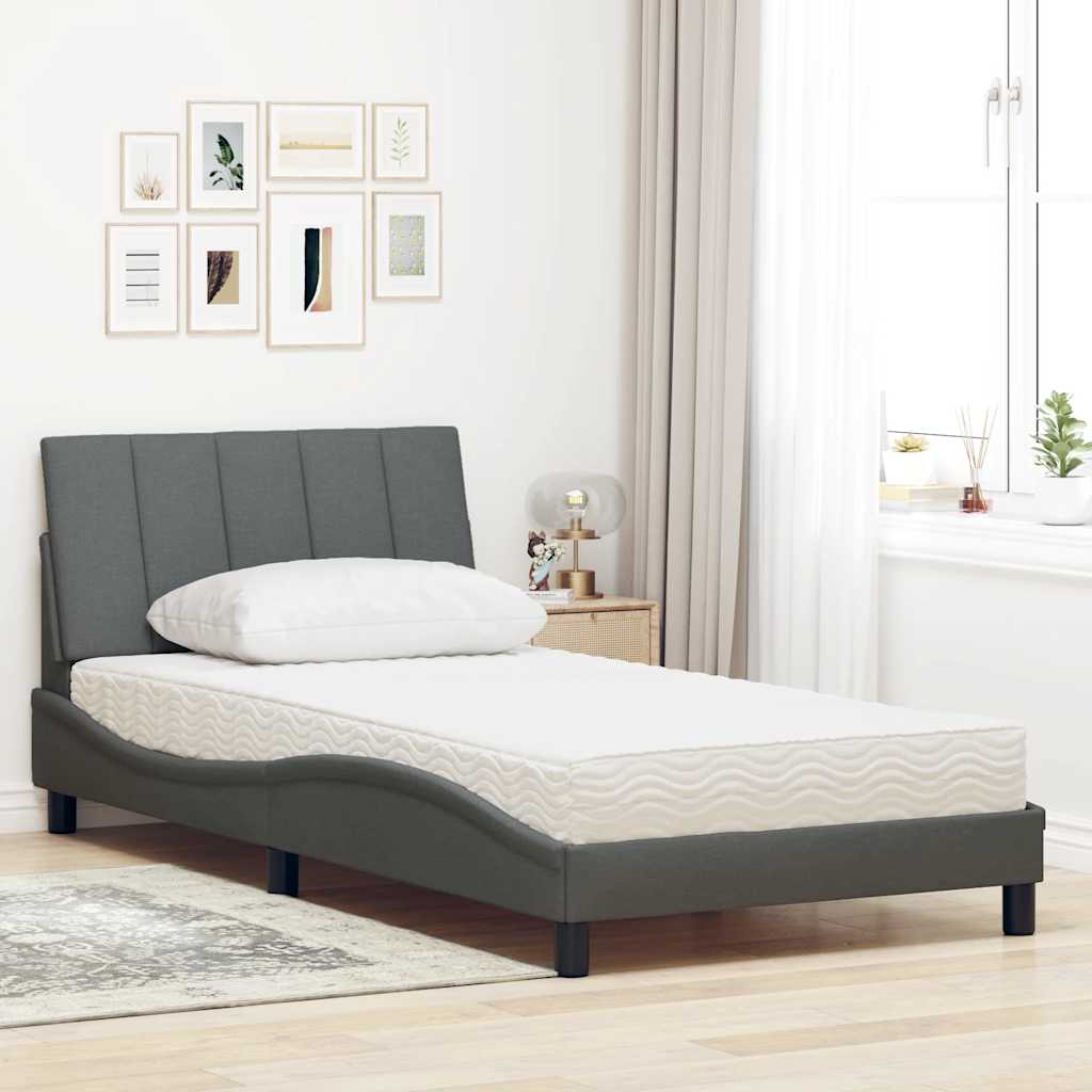 vidaXL Bed met matras stof donkergrijs 100x200 cm afbeelding