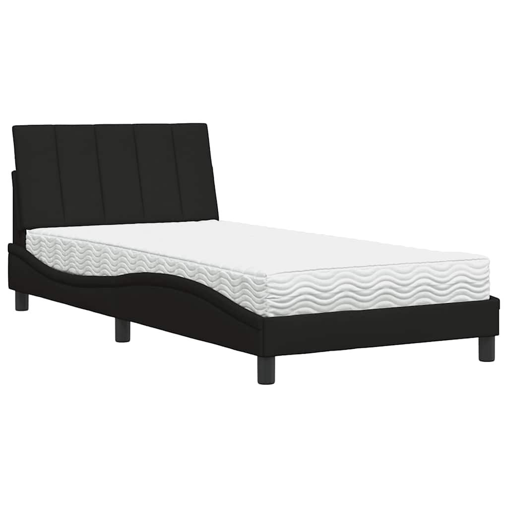 vidaXL Pat cu saltea, Hanko, negru, 100x200 cm, textil