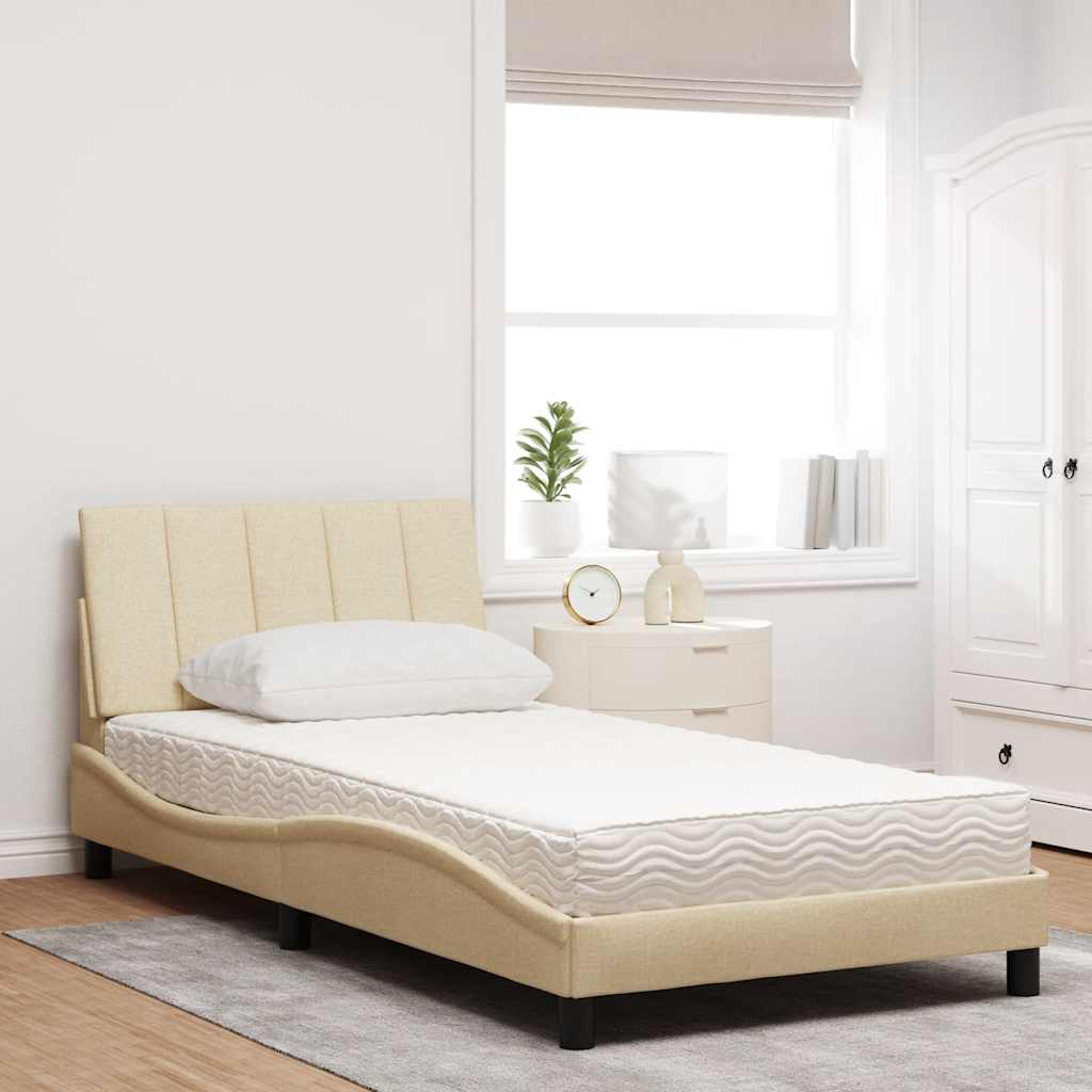 vidaXL Bed met matras "Hanko" stof crèmekleurig 100x200 cm, foto 2