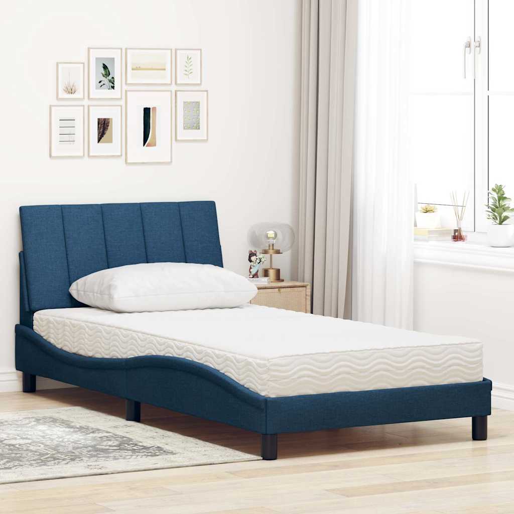 Thumbnail - vidaXL Bett mit Matratze "Hanko" Blau 100x200 cm Stoff