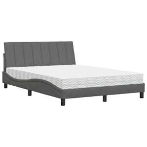 vidaXL voodi madratsiga Hanko,tumehall, 140x190 cm, kangas