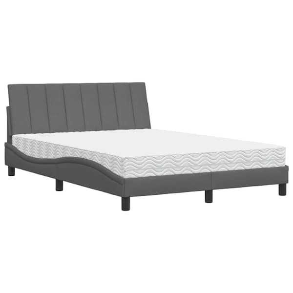 vidaXL voodi madratsiga Hanko,tumehall, 140x190 cm, kangas